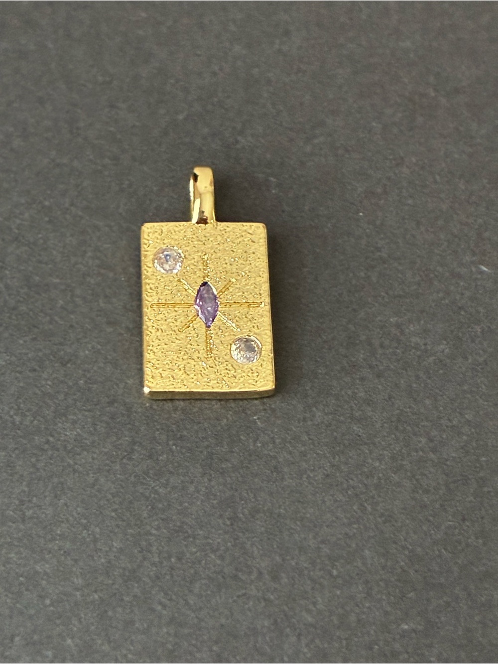 Gold Plated Rectangular Pendant with Purple and Clear Stones